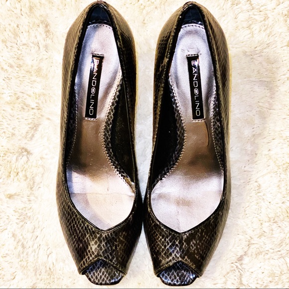 Bandolino Shoes - Bandolino Snakeskin Print Peep-toe Heels